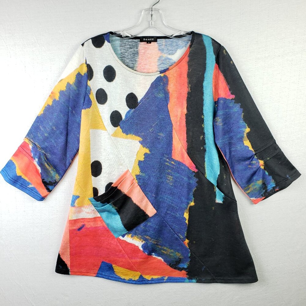 DAMEE Korea Tunic Top Abstract Art-to-Wear Colorful Lagenlook Artsy sz S Relaxed